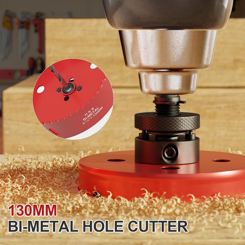 FIVELAKE 5-1/8" (130mm) Bi-Metal M42 High Speed Steel Hole Saw with Pilot Drill Bit, Smooth Cutting Edge for PVC, Drywall, Wood, Plastic, Gypsum Board, Rubber, Thin Metal - Image 5